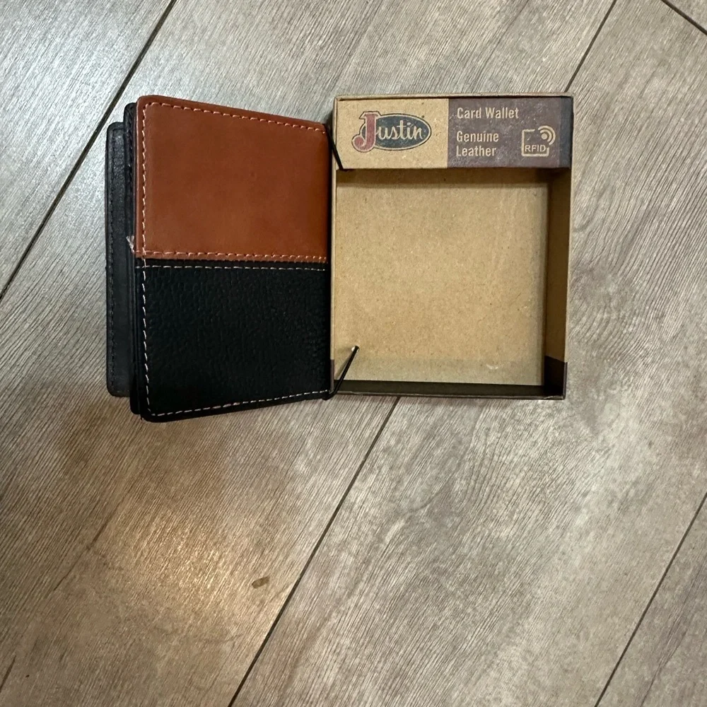 New Justin Boots Mens Leather Wallet Bi Fold Basketweave Card Wallet Brown Black